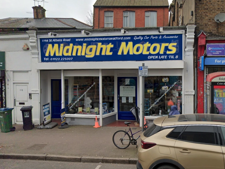 Exterior of the Midnight Motors shop in Watford